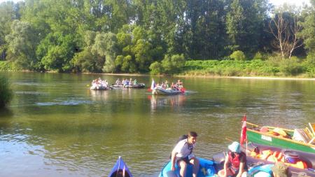 Sprejem udeležencev XII. mednarodnega spusta murskih ladij -Mura 2014, na Gibini 7